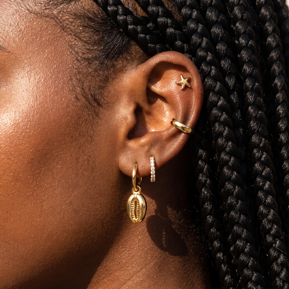 Gold Cowrie Hoops