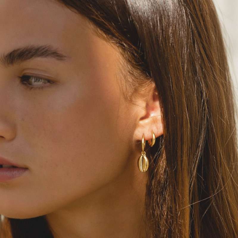 Gold Cowrie Hoops