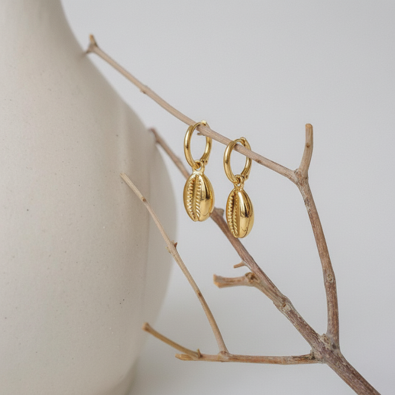 Gold Cowrie Hoops