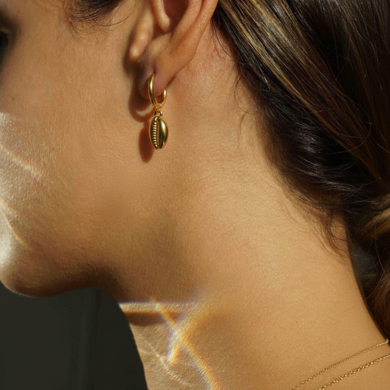 Gold Cowrie Hoops