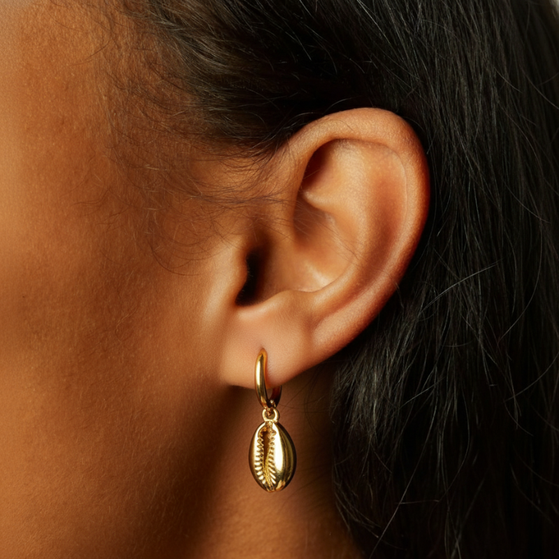 Gold Cowrie Hoops