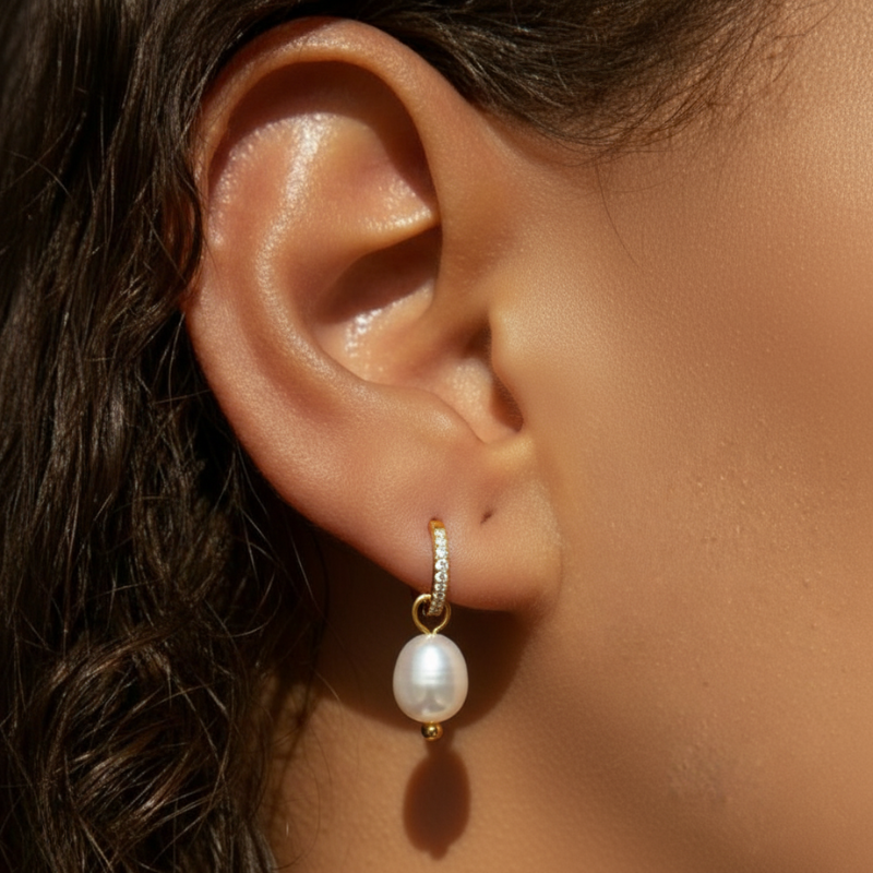 Crystal Pearl Hoops