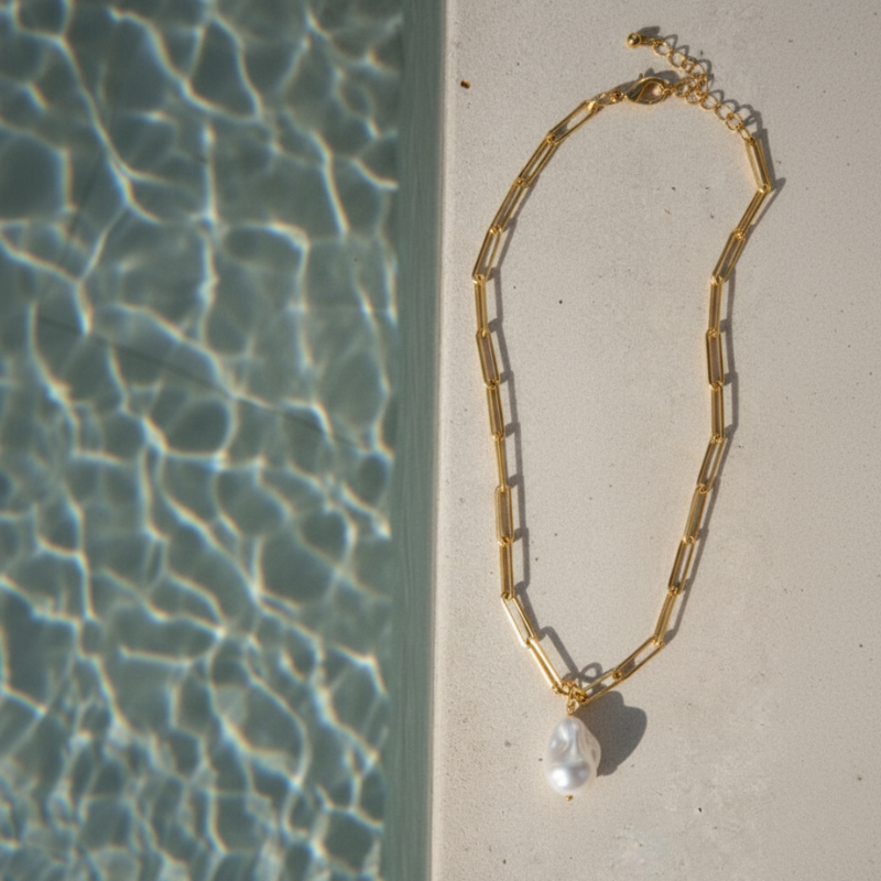 Paperclip Pearl Necklace