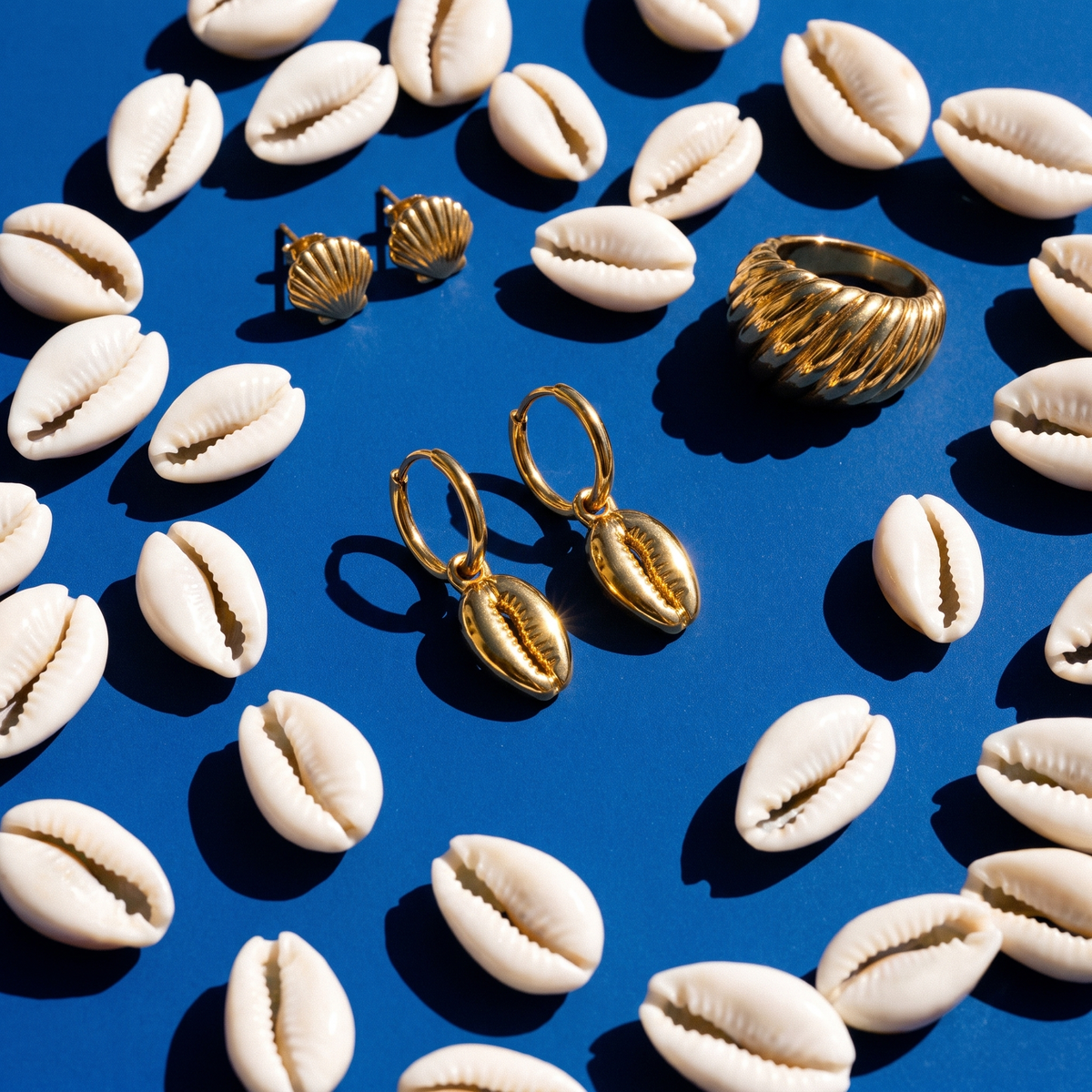 Gold Cowrie Hoops